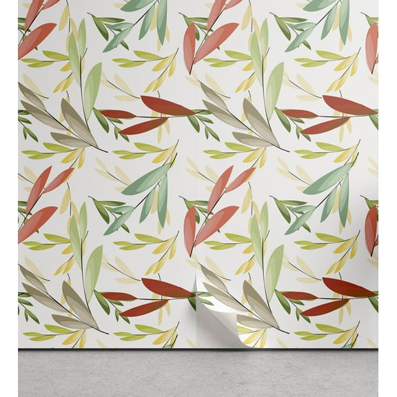 Ambesonne Colorful Peel & Stick Wallpaper for Home, Abstract Modern Leaves, 13"x100", Multicolor