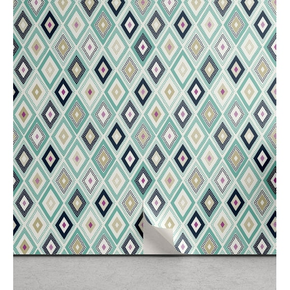 Ambesonne Colorful Peel & Stick Wallpaper for Home, Dots Rhombus Diamond, 13"x72", Multicolor Turquoise