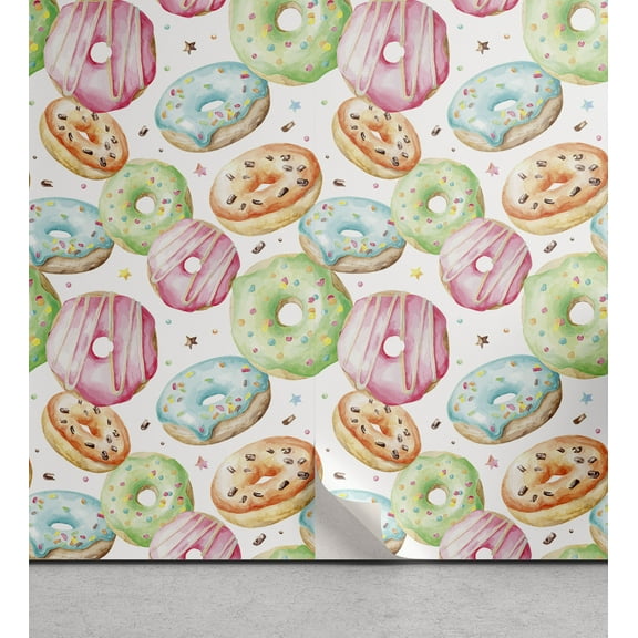 Ambesonne Colorful Peel & Stick Wallpaper for Home, Doughnut Theme Hand Drawn, 13"x72", Multicolor