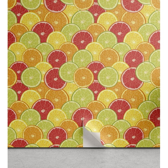 Ambesonne Colorful Peel & Stick Wallpaper for Home, Orange Lemon Fruits, 13"x100", Multicolor
