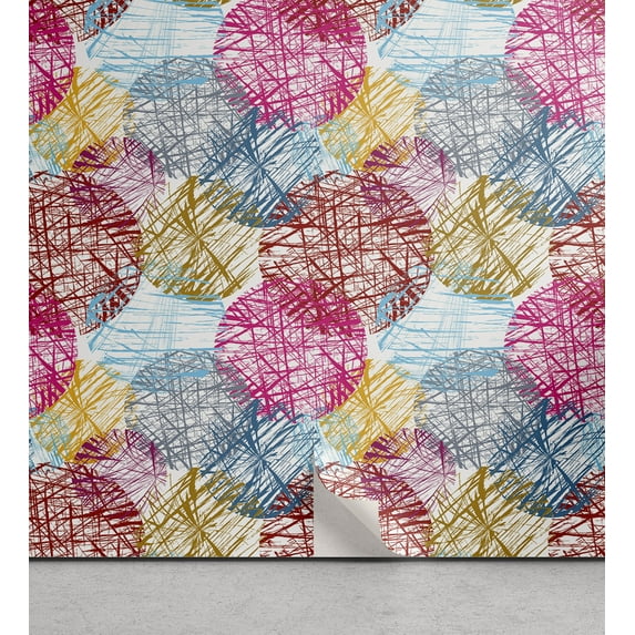Ambesonne Colorful Peel & Stick Wallpaper for Home, Scribbled Circles Motifs, 13"x100", Multicolor