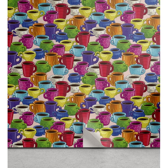 Ambesonne Colorful Peel & Stick Wallpaper for Home, Vintage Coffee House, 13"x100", Multicolor