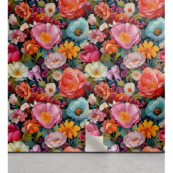 Ambesonne Colorful Peel & Stick Wallpaper for Home, Watercolor Flower Gardens, 13"x100", Pink and Multicolor