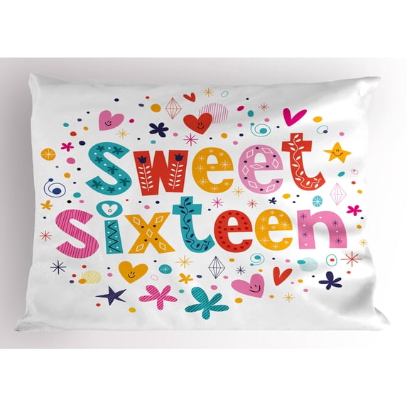 Ambesonne Colorful Pillow Sham, 16 Blossoms, 36" X 20", Multicolor