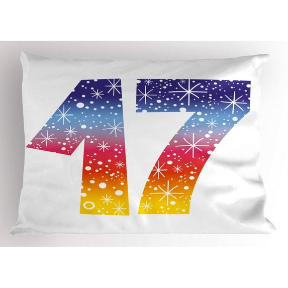 Ambesonne Colorful Pillow Sham, 17 Party, 26" X 20", Multicolor