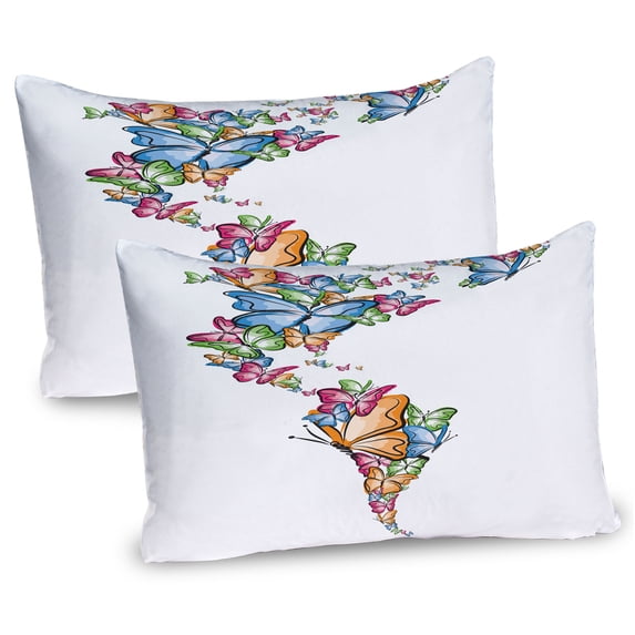 Ambesonne Colorful Pillow Sham 2 Pack, America World Love Map, 30"x20", Blue Pink Pale Orange