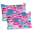thumbnail image 1 of Ambesonne Colorful Pillow Sham 2 Pack, Hearts in Square Shape, 36"x20", Blue Ivory Pink, 1 of 3