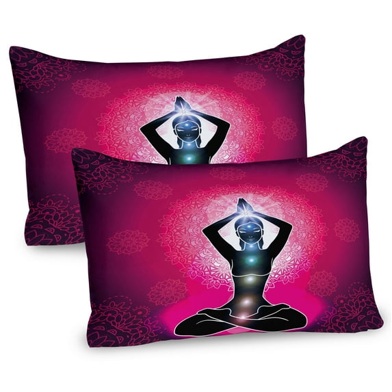 Ambesonne Colorful Pillow Sham 2 Pack, Maroon Yoga, 26"x20", Pink Black