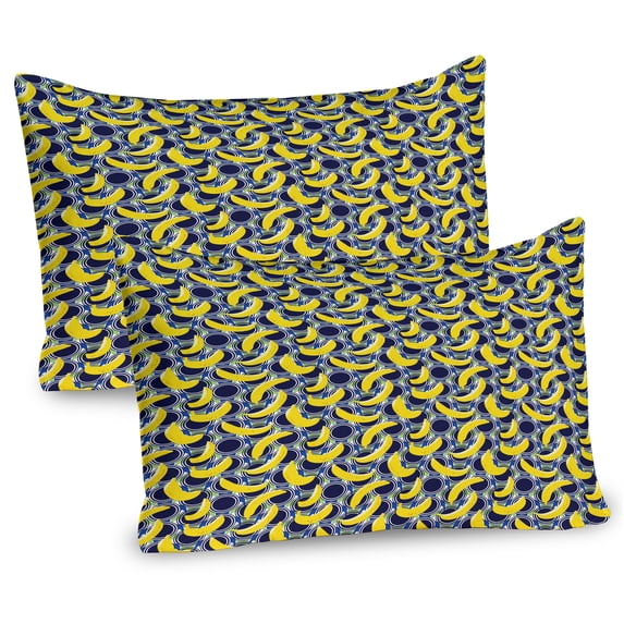 Ambesonne Colorful Pillow Sham 2 Pack, Vintage Pop Art Banana, 26"x20", Yellow Dark Blue Grey