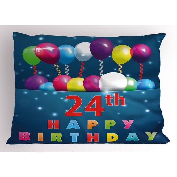 Ambesonne Colorful Pillow Sham, 24th Birthday Party, 36" X 20", Multicolor