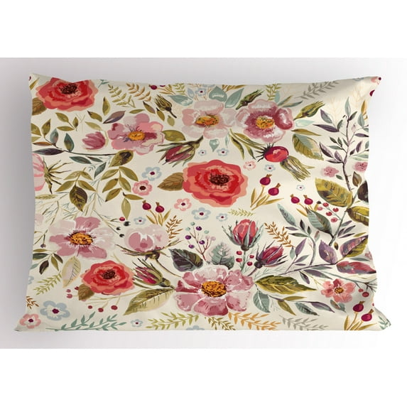 Ambesonne Colorful Pillow Sham, Abstract Flowers Roses, 26" X 20", Multicolor