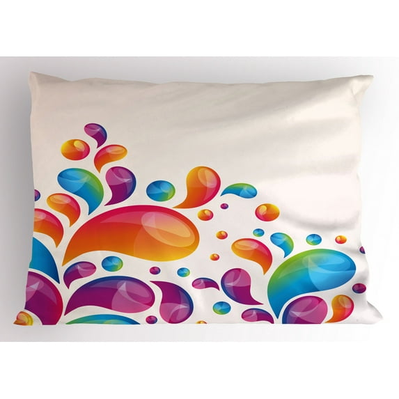 Ambesonne Colorful Pillow Sham, Abstract Raindrops Splash, 36" X 20", Multicolor
