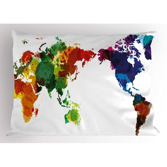 Ambesonne Colorful Pillow Sham, Abstract Wold Map, 36" X 20", Multicolor