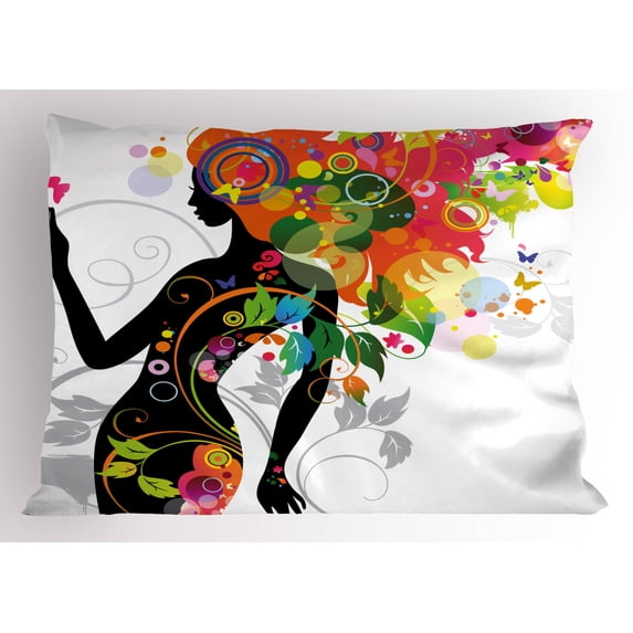 Ambesonne Colorful Pillow Sham, Butterfly Leaf Spring, 36" X 20", Multicolor