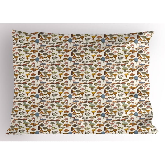 Ambesonne Colorful Pillow Sham, Cartoon Mushroom Pattern, 26" X 20", Multicolor