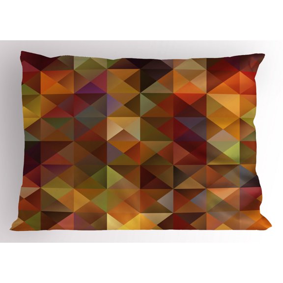 Ambesonne Colorful Pillow Sham, Grid Mosaic Geometric, 26" X 20", Brown and Marigold