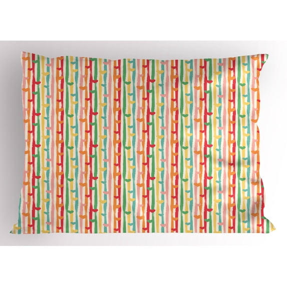 Ambesonne Colorful Pillow Sham, Hearts on Stripes, 26" X 20", Multicolor