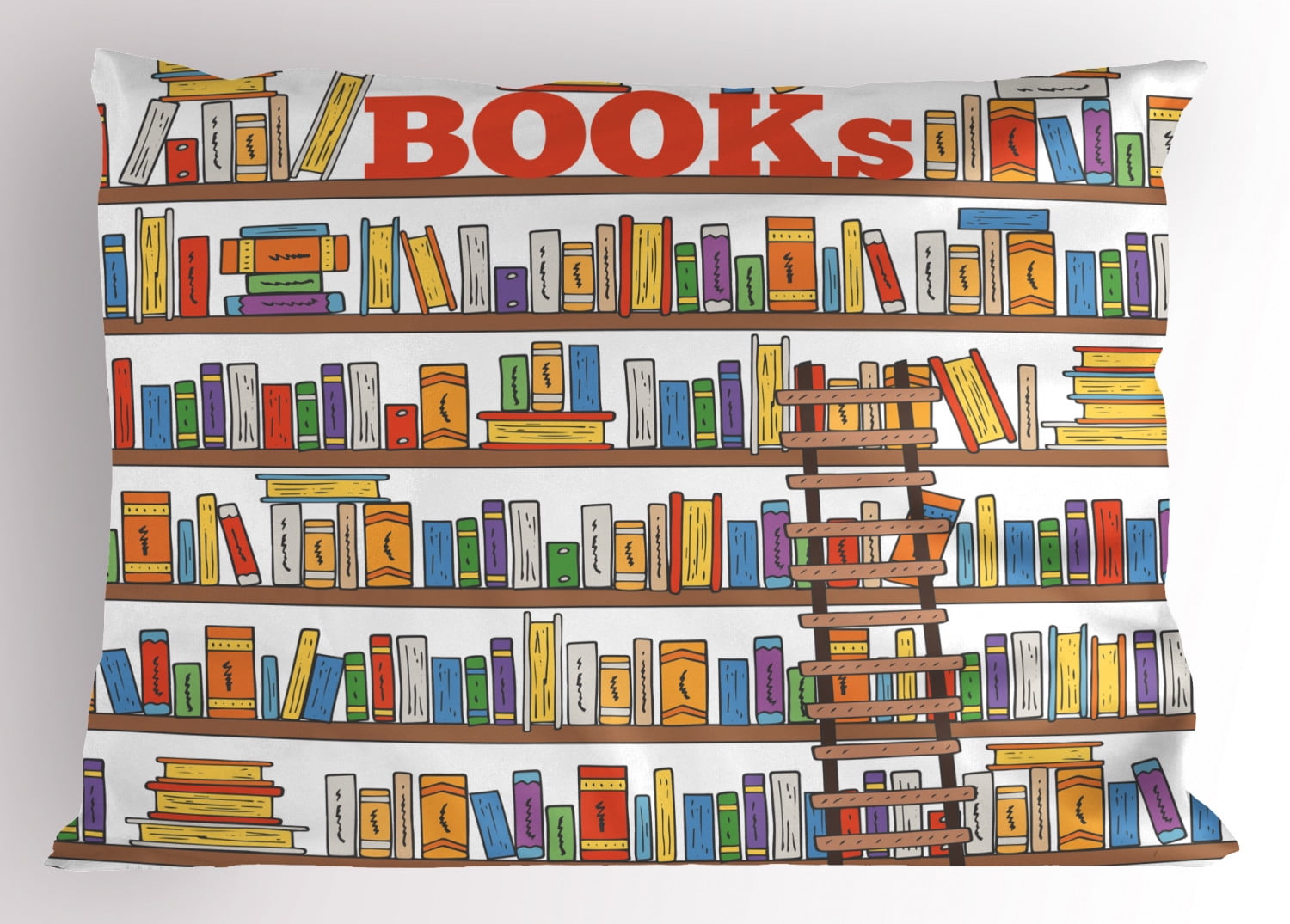 Ambesonne Colorful Pillow Sham, Library Ladder, 26