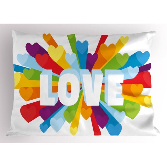 Ambesonne Colorful Pillow Sham, Love Burst Gay LGBT, 36" X 20", Multicolor