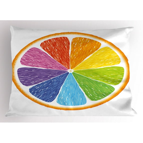 Ambesonne Colorful Pillow Sham, Rainbow Colored Orange, 26" X 20", Multicolor
