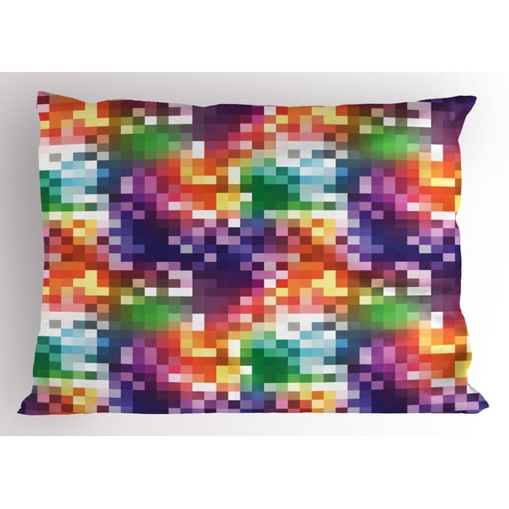 Ambesonne Colorful Pillow Sham, Rainbow Colored Square, 26" X 20", Multicolor