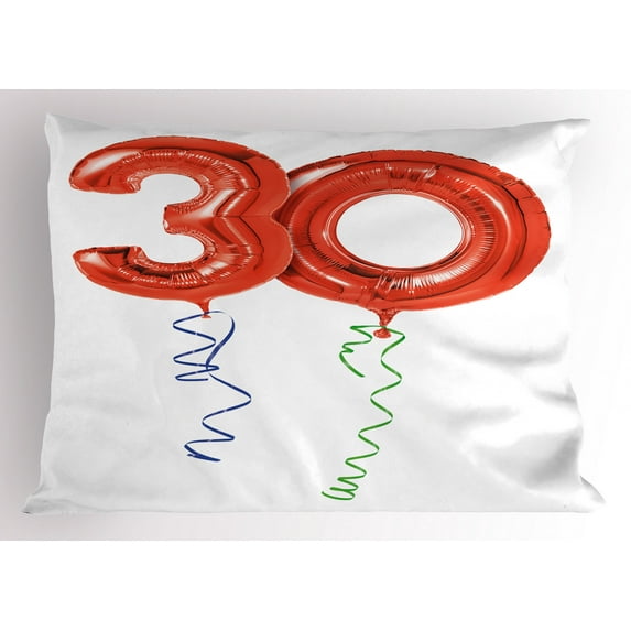 Ambesonne Colorful Pillow Sham, Red Balloons Ribbons, 26" X 20", Red Blue Green