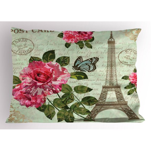 Ambesonne Colorful Pillow Sham, Shabby Plant Roses Leaf, 26" X 20", Multicolor