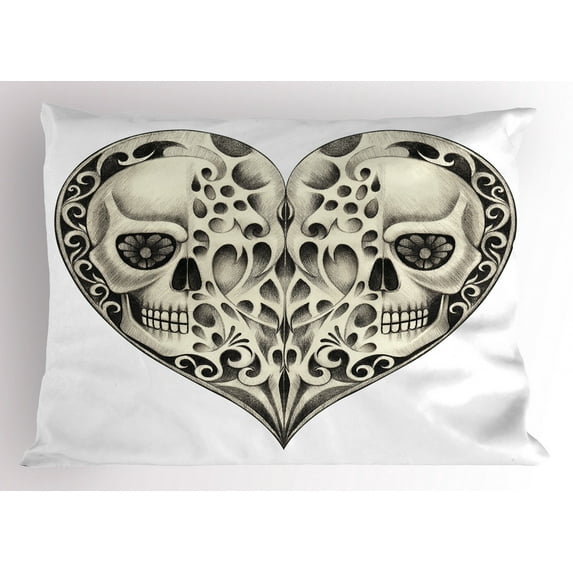 Ambesonne Colorful Pillow Sham, Twin Heart Design, 26" X 20", Black Cream
