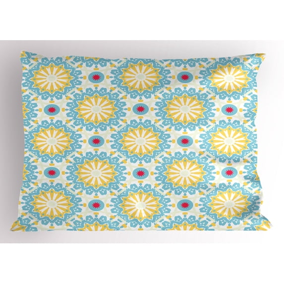 Ambesonne Colorful Pillow Sham, Vintage Floral Ethnic, 26" X 20", Multicolor