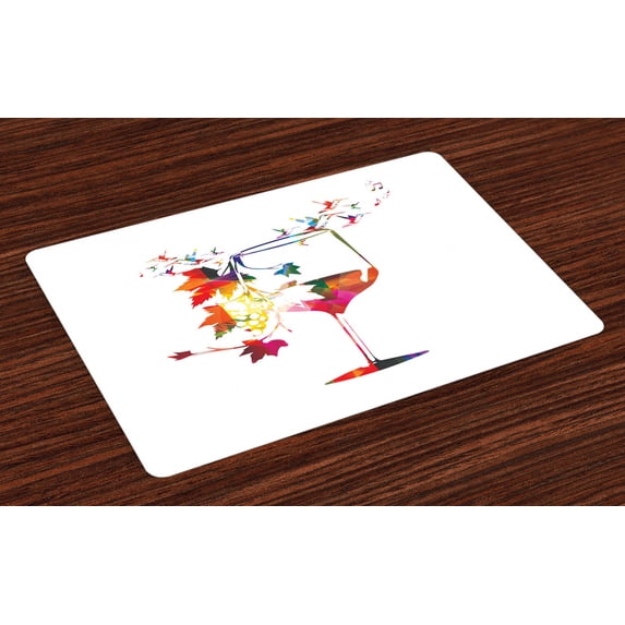 Ambesonne Colorful Place Mats Set of 4, Glass Bird Vines, Standard Size, Multicolor