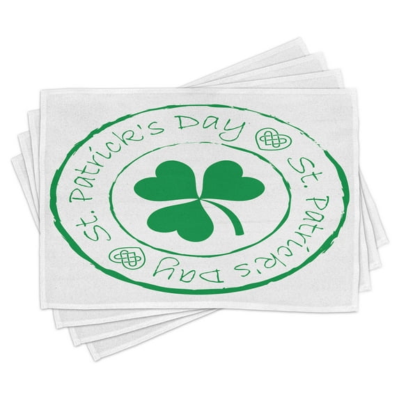 Ambesonne Colorful Place Mats Set of 4, Irish Shamrock, Standard Size, White and Green