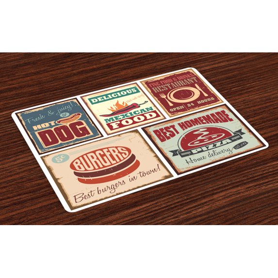Ambesonne Colorful Place Mats Set of 4, Retro Mexican Tin Sign, Standard Size, Multicolor