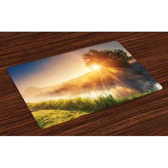 Ambesonne Colorful Place Mats Set of 4, Tree Ukraine Rural, Standard Size, Multicolor