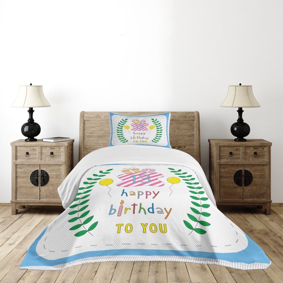 Ambesonne Colorful Quilted Bedspread Set 2 Pcs, 13th Birthday Gifts, Twin Size, Multicolor