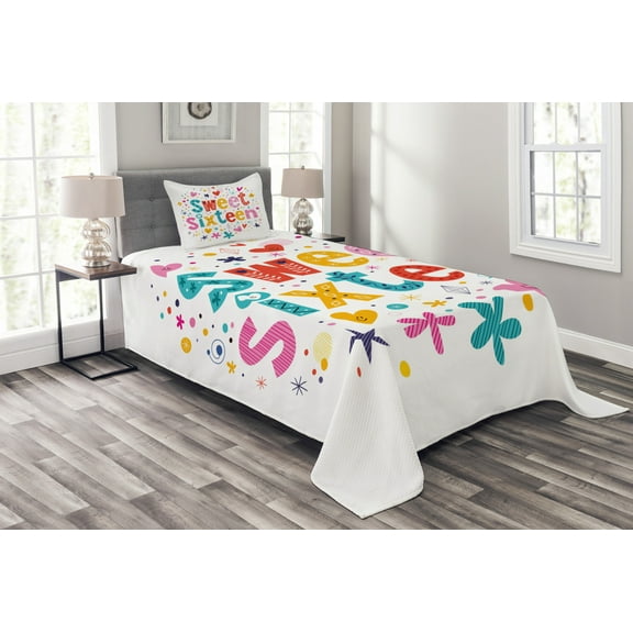 Ambesonne Colorful Quilted Bedspread Set 2 Pcs, 16 Blossoms, Twin Size, Multicolor