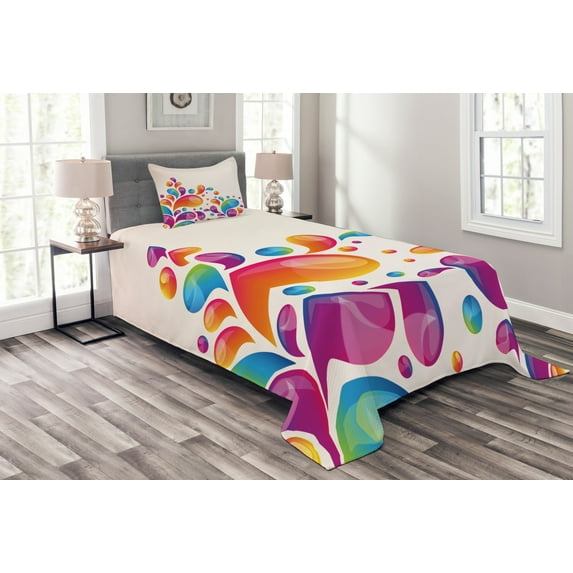 Ambesonne Colorful Quilted Bedspread Set 2 Pcs, Abstract Raindrops Splash, Twin Size, Multicolor