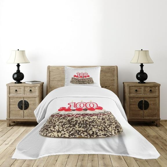 Ambesonne Colorful Quilted Bedspread Set 2 Pcs, Cake and Candles, Twin Size, Multicolor