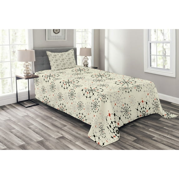 Ambesonne Colorful Quilted Bedspread Set 2 Pcs, Dotted Wheel Like Circles, Twin Size, Multicolor