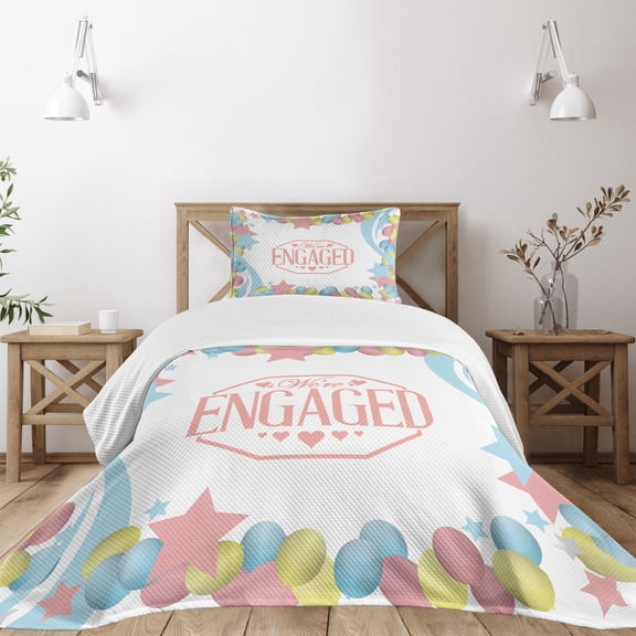 Ambesonne Colorful Quilted Bedspread Set 2 Pcs, Engagement Theme, Twin Size, Pink Blue and Green