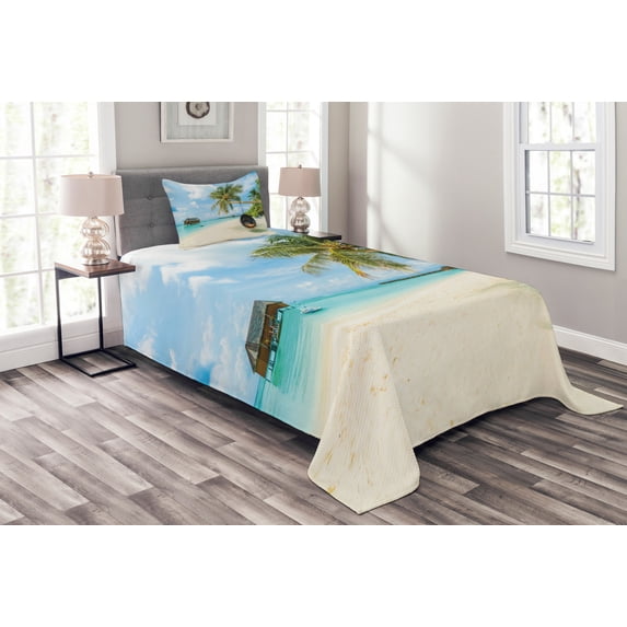 Ambesonne Colorful Quilted Bedspread Set 2 Pcs, Exotic Maldives Sea, Twin Size, Multicolor