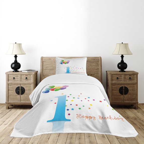 Ambesonne Colorful Quilted Bedspread Set 2 Pcs, First Birthday, Twin Size, Multicolor