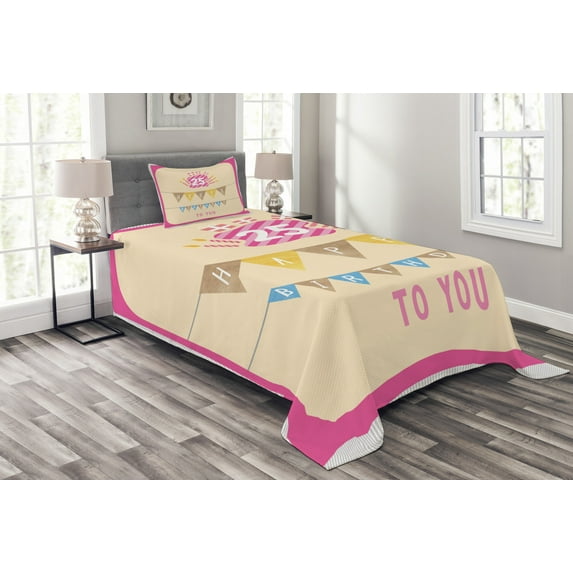 Ambesonne Colorful Quilted Bedspread Set 2 Pcs, Flags Pink Frame, Twin Size, Multicolor