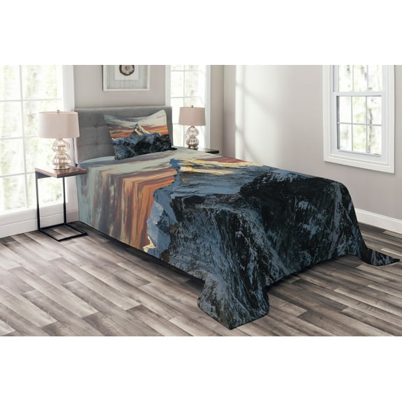 Ambesonne Colorful Quilted Bedspread Set 2 Pcs, Mountain Nepal Everest, Twin Size, Multicolor