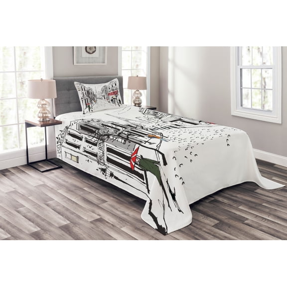 Ambesonne Colorful Quilted Bedspread Set 2 Pcs, Paris Eiffel Tower, Twin Size, Multicolor