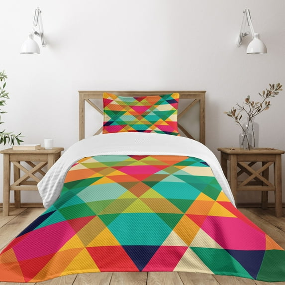 Ambesonne Colorful Quilted Bedspread Set 2 Pcs, Retro Colors Graphic Art, Twin Size, Multicolor