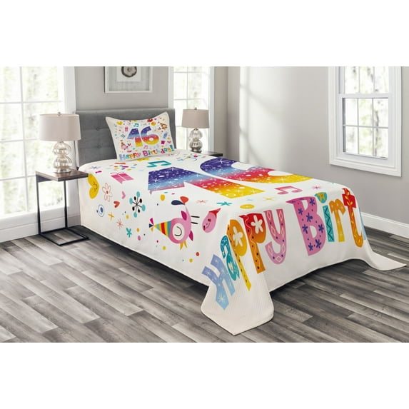 Ambesonne Colorful Quilted Bedspread Set 2 Pcs, Teen Celebration, Twin Size, Multicolor