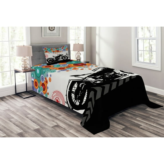 Ambesonne Colorful Quilted Bedspread Set 2 Pcs, Urban Abstract Circles, Twin Size, Multicolor