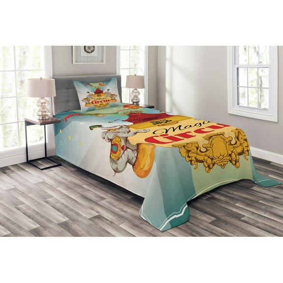 Ambesonne Colorful Quilted Bedspread Set 2 Pcs, Vintage Circus Tent, Twin Size, Multicolor