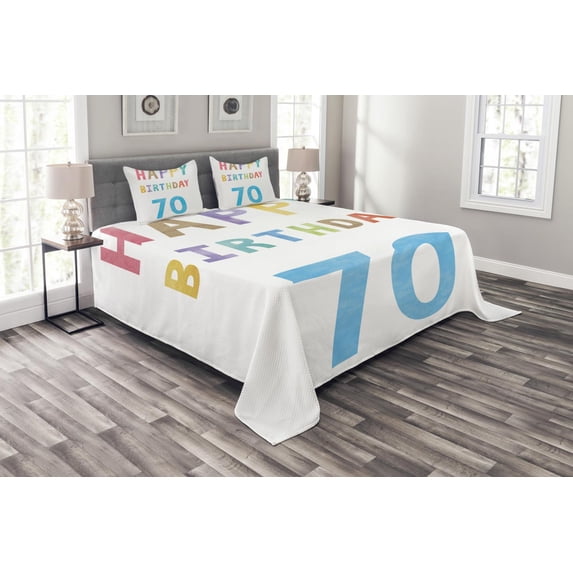 Ambesonne Colorful Quilted Bedspread Set 3 Pcs, Abstract 70 Birthday, Queen Size, Multicolor