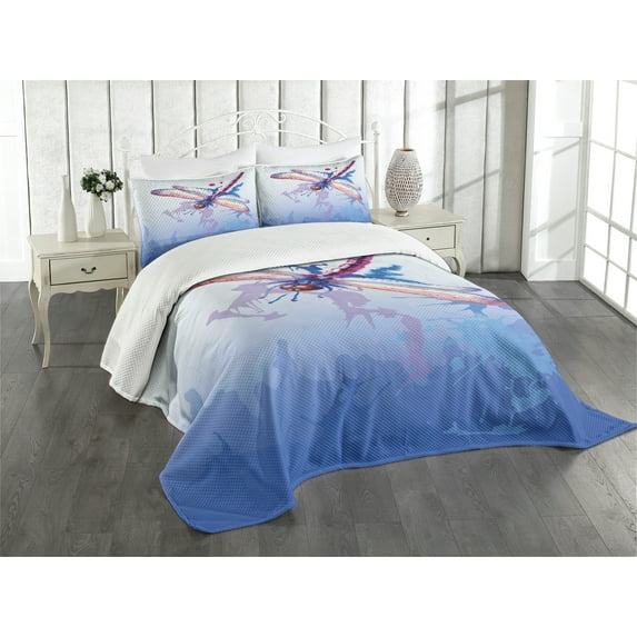 Ambesonne Colorful Quilted Bedspread Set 3 Pcs, Abstract Dragonfly, King Size, Multicolor